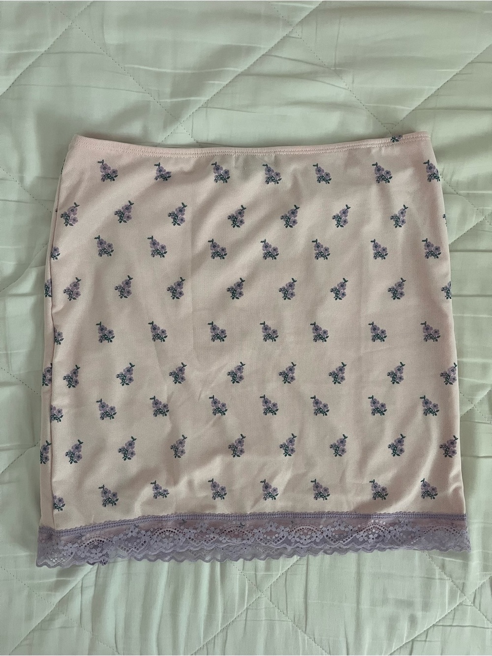 Edikted Light Pink Mesh Mini Skirt with Purple Floral Print - Picture 2 of 3